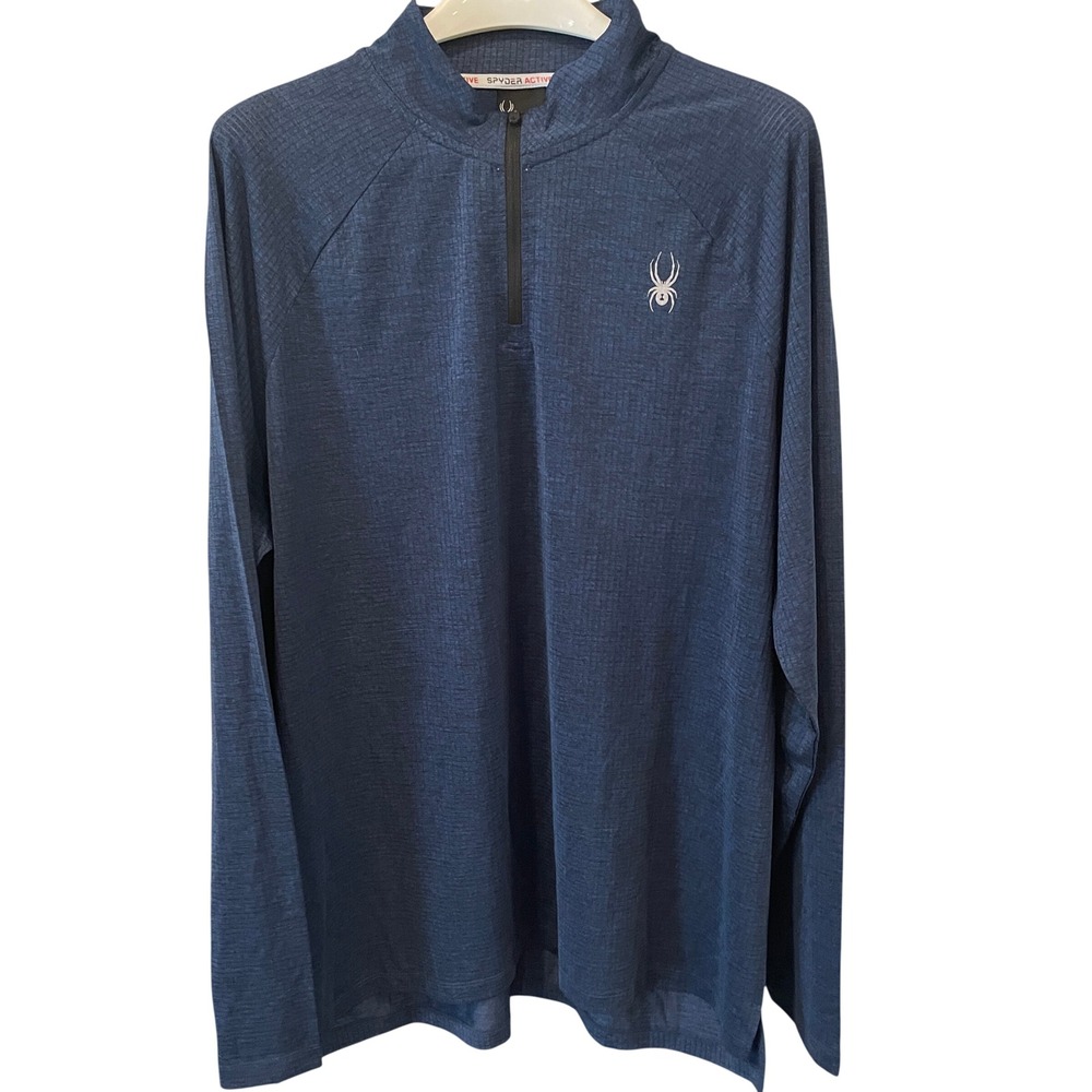 Spyder Active Mens ProWeb Quarter Zip Pullover Navy Blue Grid XXL SPM840U